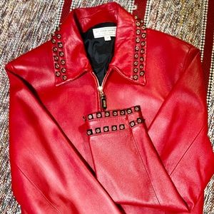 NWOT, Medium Women's Red Leather Jacket (St. John Sport by Marie Gray)